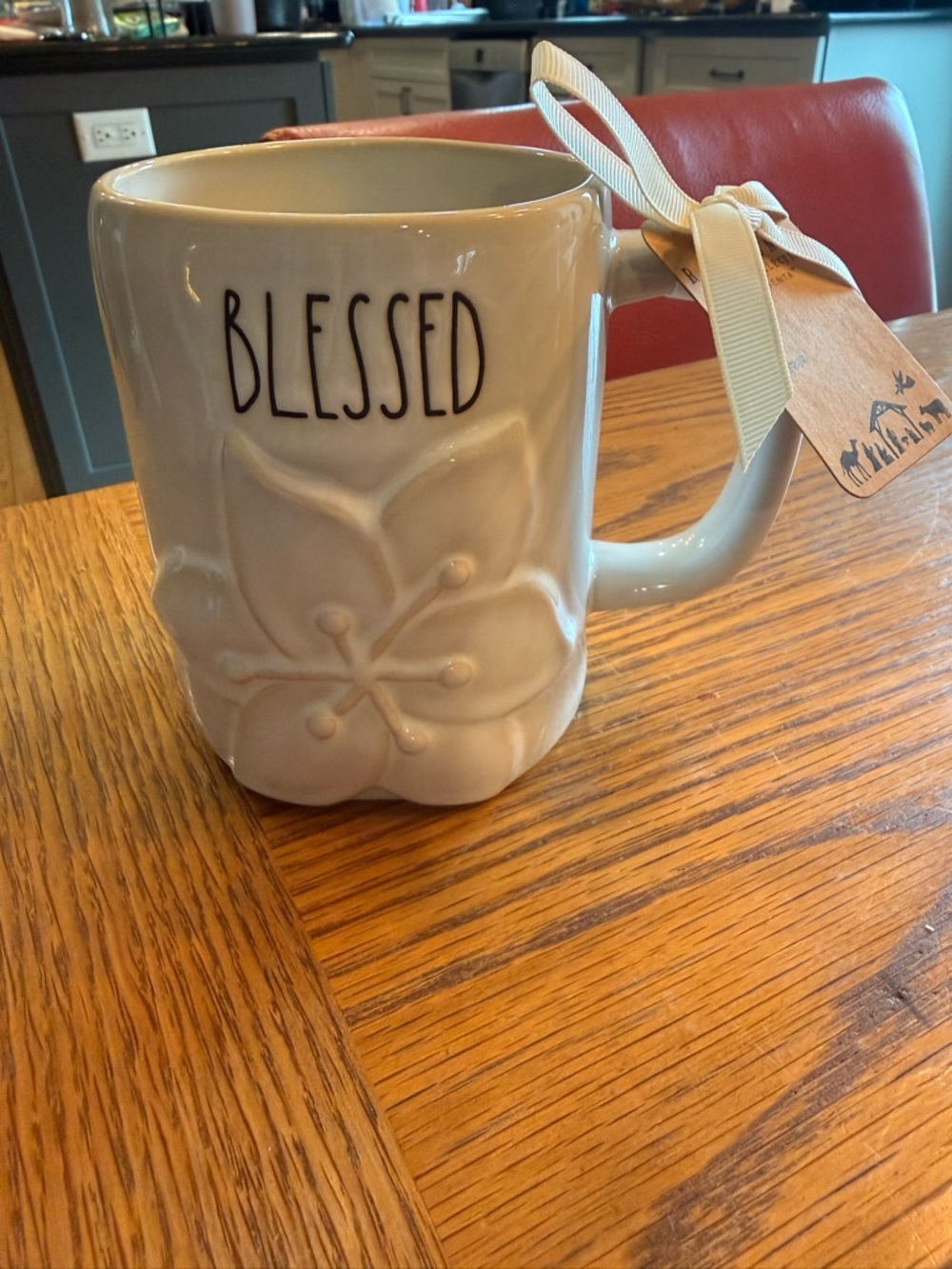 Rae Dunn Cream 'BLESSED' Floral Relief Mug - Picture 1 of 3